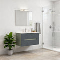 Leziter Trent Mobilier de baie 80 cm lavoar ceramic (2 sertare) cu oglindă 60x80 cm verde măslin-gri antracit