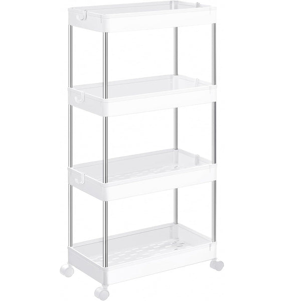 SONGMICS Carucior de depozitare mobil cu roti, pe 4 niveluri, 40x22x87 cm, alb