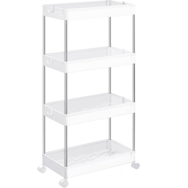 SONGMICS Carucior de depozitare mobil cu roti, pe 4 niveluri, 40x22x87 cm, alb