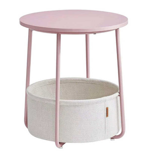 VASAGLE Masuta de cafea rotunda cu cos de stofa, stil modern, 45x50cm, roz cu bej