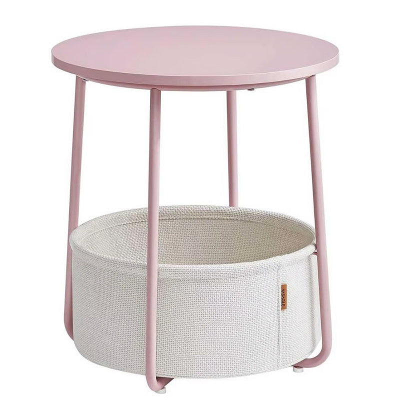 VASAGLE Masuta de cafea rotunda cu cos de stofa, stil modern, 45x50cm, roz cu bej