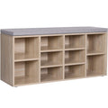 VASAGLE Banca pentru hol cu suport pentru pantofi, 10 compartimente, cu perna, 104x48x30cm, stejar