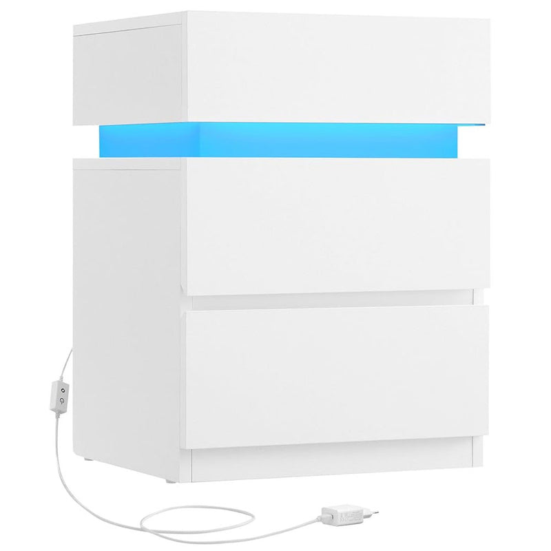 VASAGLE Noptiera din MDF cu iluminare LED, culori si intensitate reglabile, 35x40x55cm, alb