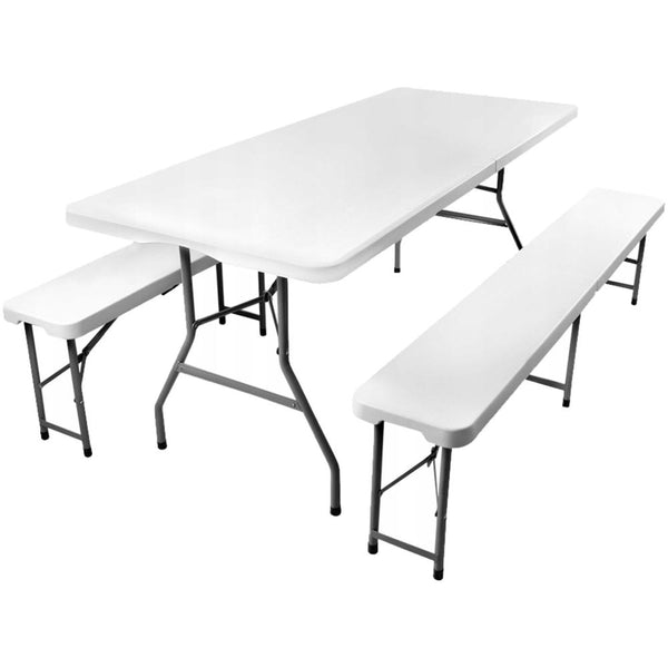 Set masa cu 2 banci pliabile tip valiza pentru gradina, camping, terase, 180x72x75cm
