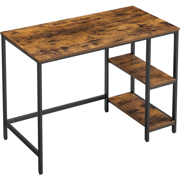 VASAGLE Birou cu 2 rafturi pe stanga sau dreapta, cadru din otel, 50x100x75cm, industrial, maro rustic si negru