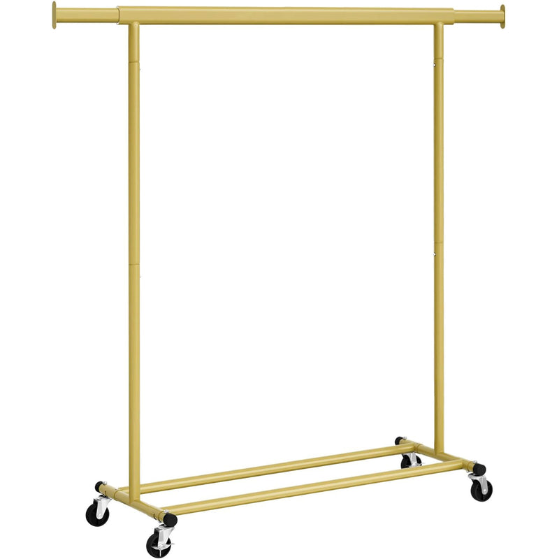 SONGMICS Suport pentru haine cu sina superioara extensibila, pe roti, reglabil pe latime, 45x(92-132)x160cm, auriu