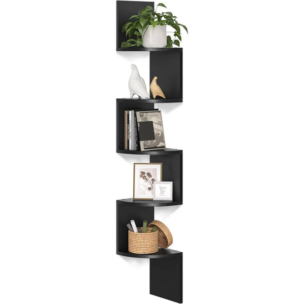 VASAGLE Raft de colt plutitor pe 5 niveluri, din lemn, 20x20x128cm, negru