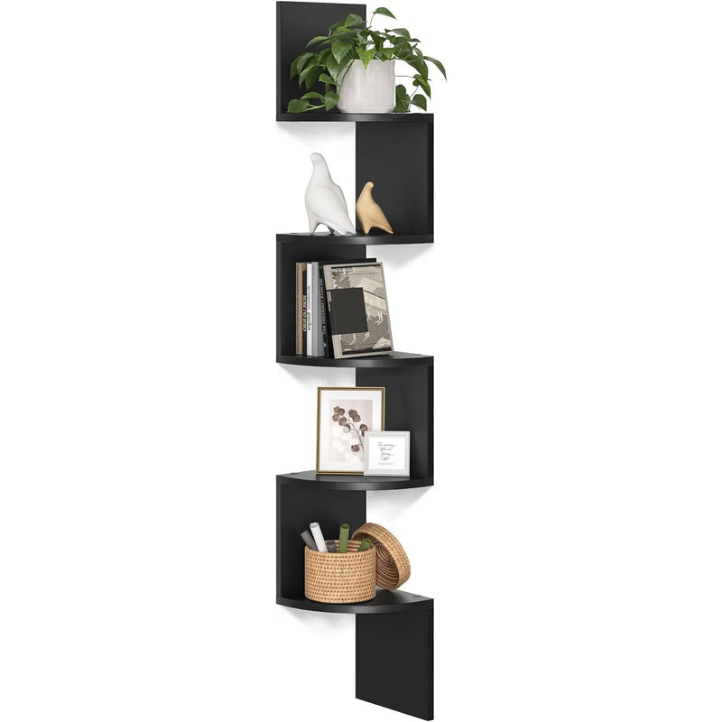 VASAGLE Raft de colt plutitor pe 5 niveluri, din lemn, 20x20x128cm, negru