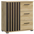 Comoda Montana 80 cu 3 sertare si 1 usa, 81x37x80 cm, negru si stejar craft