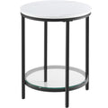VASAGLE Masa rotunda, cu cadru de otel, noptiera, 45x55cm, negru cu blat alb aspect marmura
