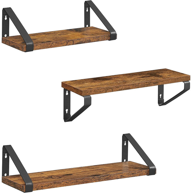 VASAGLE Raft de perete, set 3 bucati 30cm, 35cm si 40cm, 2 moduri de montare, maro rustic si negru