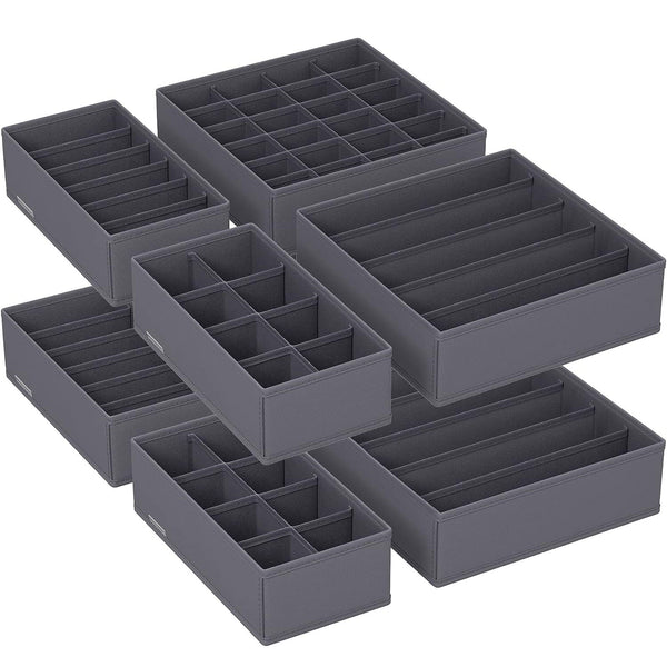 SONGMICS Organizatoare dulap sau sertar, set 8 cutii de depozitare a lenjeriei de corp, pliabile, 64x48x10cm, gri