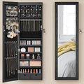 SONGMICS Dulap pentru bijuterii cu oglinda, montare pe perete sau usa, material MDF, inchidere cu cheie, 120x37x10 cm, negru