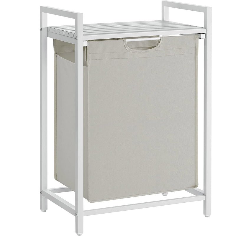 VASAGLE Cos de rufe, sac de rufe detasabil, raft, cadru metalic, 65L, 50x33x72 cm, alb