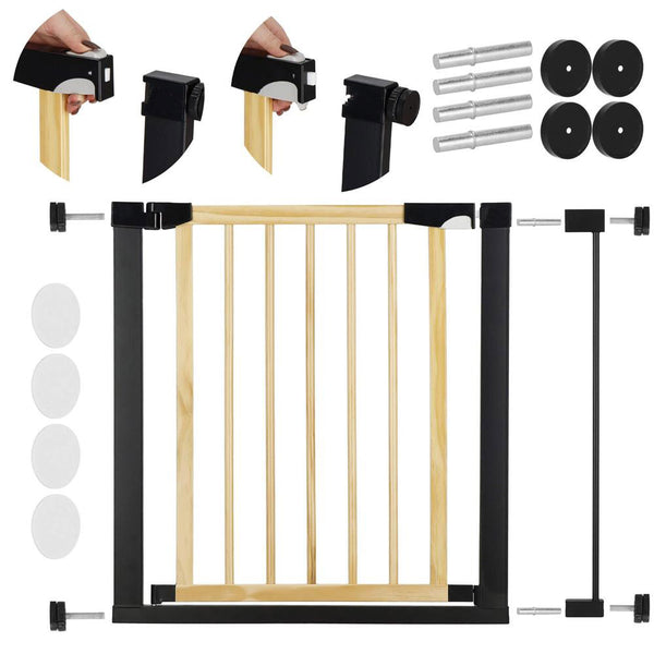 Poarta de siguranta Safety Gate pentru scari, ajustabila, din lemn cu structura otel, 82-89cm, negru maro