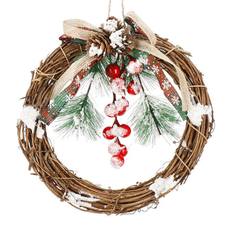 Coronita pentru Craciun, 20 cm, din crengi impletite, cu zapada, maro