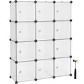 SONGMICS Unitate de depozitare cu 12 cuburi, pentru pantofi sau haine, personalizabil, 31x93x123 cm, alb transparent