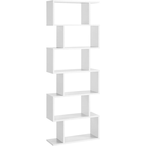 VASAGLE Biblioteca, raft cu 6 unitati de depozitare, pentru living, din lemn, 24x190x70cm, alb