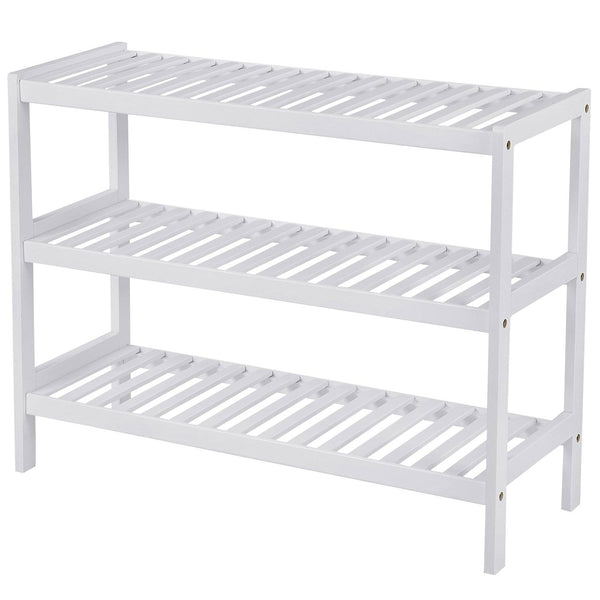 SONGMICS Raft de depozitare din bambus, cu 3 niveluri, 26x70x55cm, alb
