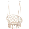 Scaun rotund tip leagan suspendat pentru casa sau gradina, cu franjuri, 150kg, crem