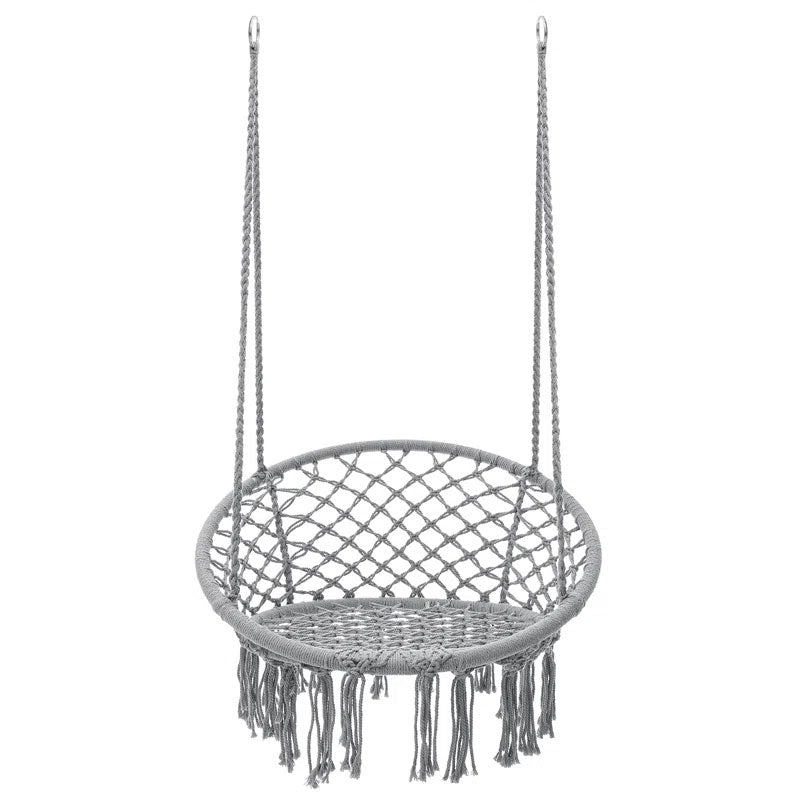 Scaun rotund tip leagan suspendat pentru casa sau gradina, cu franjuri, 150kg, gri