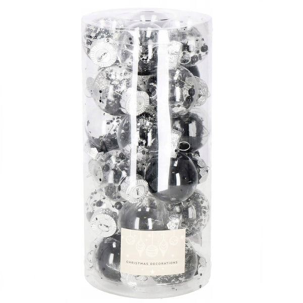 Set globuri de Craciun Inedit, 24 bucati, 5cm, transparente cu interior negru