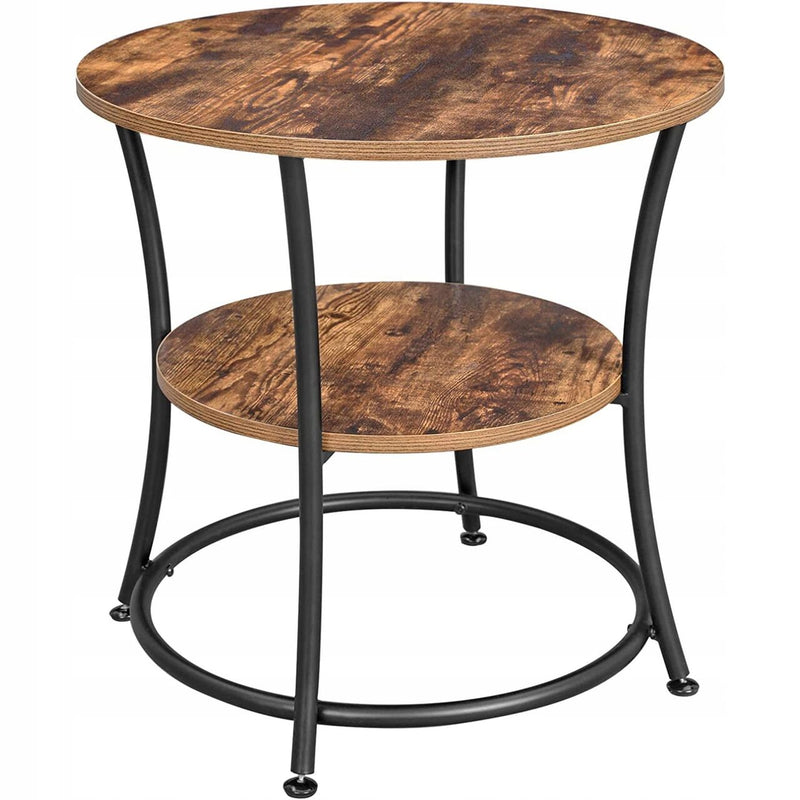 VASAGLE Masuta laterala rotunda, tip noptiera, cu 2 rafturi, cadru de otel, 55x55cm, maro rustic