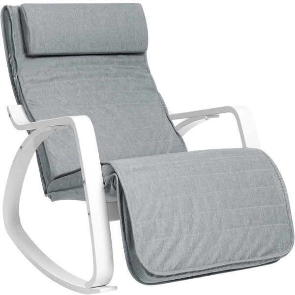 SONGMICS Scaun balansoar din lemn, suport picioare reglabil, maxim 150kg, 67x122x84cm, gri deschis
