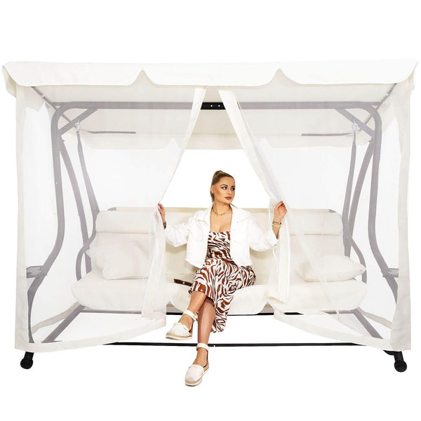 Balansoar leagan pat 4 persoane Sersimo Tenerife, cu plasa anti-insecte, sarcina 320kg