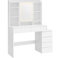 VASAGLE Masa de toaleta cu oglinda, iluminare LED reglabila, 6 sertare, 118x40x145 cm, alb