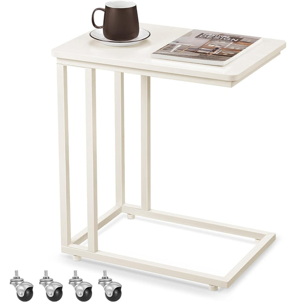 VASAGLE Masuta de cafea, cu cadru de otel si roti, stil industrial, 35x50x60 cm, crem