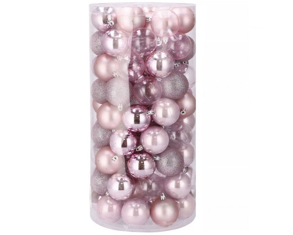 Set globuri de Craciun, 100 bucati, 6cm, roz