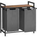 VASAGLE Cos de rufe, 2 compartimente, saci de rufe detasabili, raft, cadru metalic, 2x46L, 73x33x72 cm, maro rustic si gri
