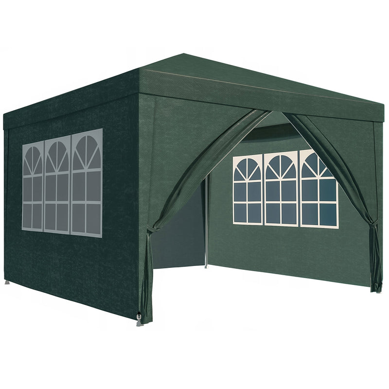 Cort pavilion de gradina, 300x300 cm, cu 4 pereti laterali cu ferestre, impermeabil cu rezistenta UV, verde