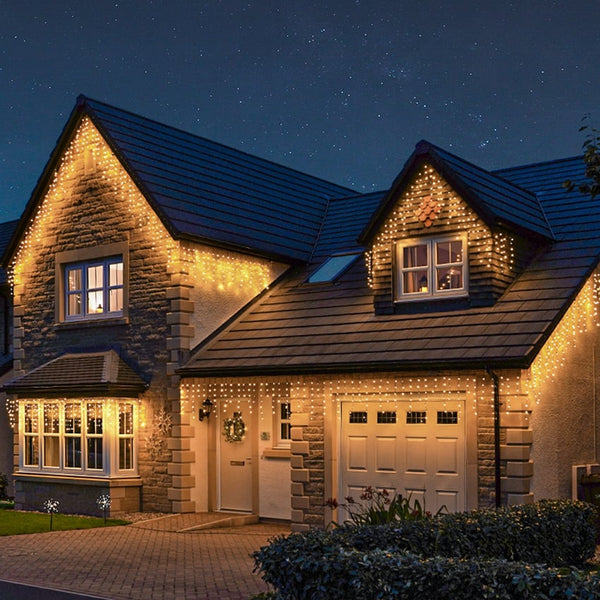 Ghirlanda luminoasa tip perdea Premium 500 LED-uri, 22,5m, 30Wati, interior/exterior, cu flash, alb cald (galben)