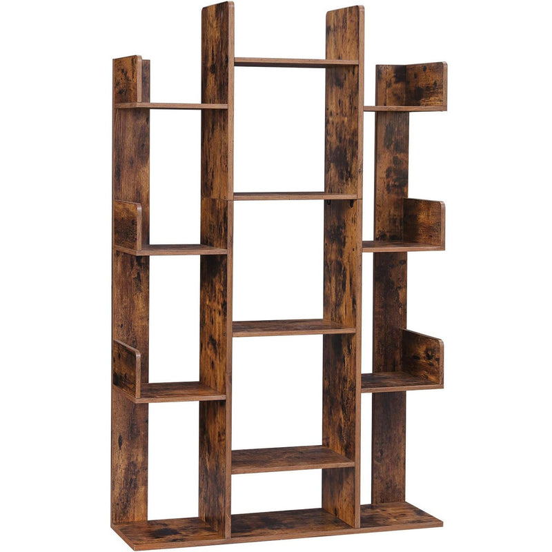 VASAGLE Biblioteca stil arbore, cu 13 rafturi de depozitare, colturi rotunjite, 86x25x140cm, maro rustic