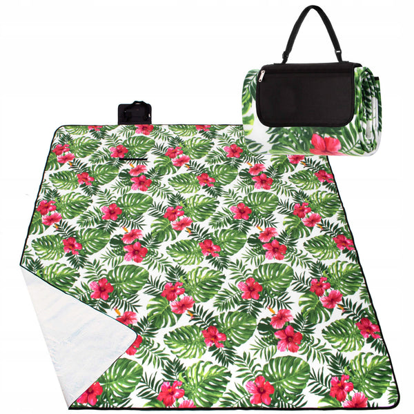 Patura pentru picnic sau plaja, cu folie izolatoare si maner, 200x300cm, floral