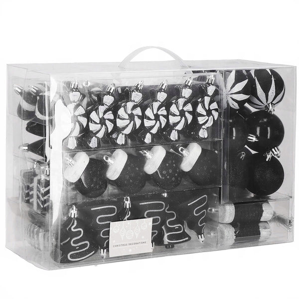 Set globuri si decoratiuni de Craciun, 77 piese, diverse dimensiuni, negru