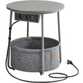 VASAGLE Masuta de cafea rotunda cu cos de stofa, statie de incarcare 2 prize si 2 USB, 45x50cm, gri argintiu