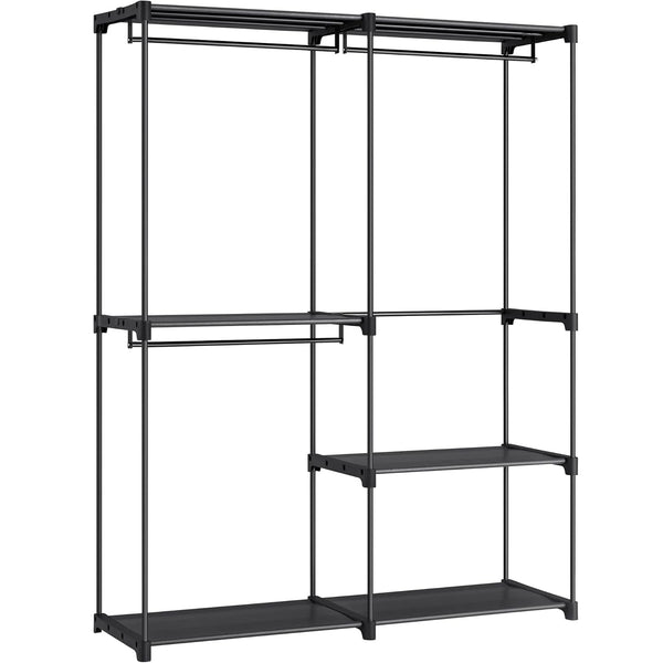 SONGMICS Dulap de haine portabil, cu 3 bare de agatat si rafturi, 138x43x182 cm, negru