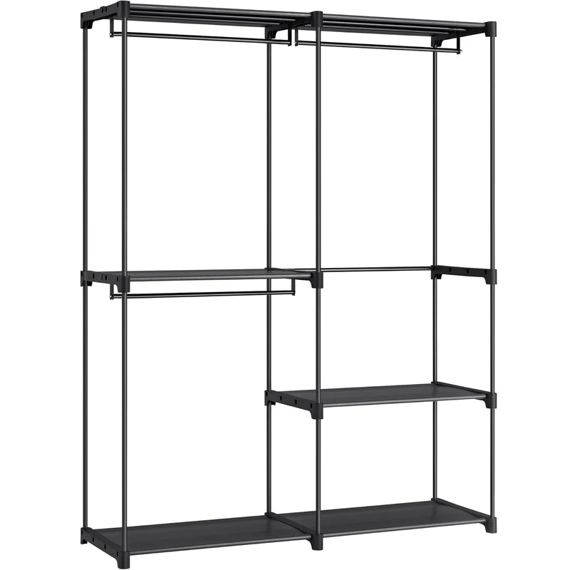 SONGMICS Dulap de haine portabil, cu 3 bare de agatat si rafturi, 138x43x182 cm, negru