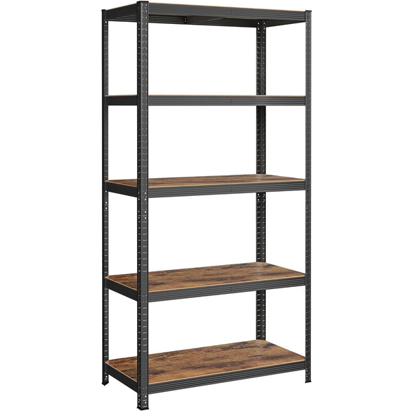 SONGMICS Raft de depozitare metalic, cu polite din PAL, 5 polite, max. 600 kg, 200x100x50cm, maro si negru