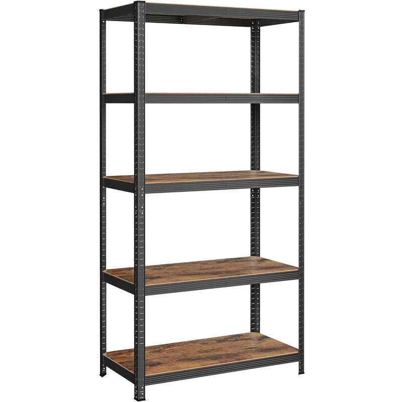 SONGMICS Raft de depozitare metalic, cu polite din PAL, 5 polite, max. 600 kg, 200x100x50cm, maro si negru