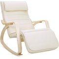 SONGMICS Scaun balansoar din lemn, suport picioare reglabil, maxim 150kg, 55x115x91cm, bej