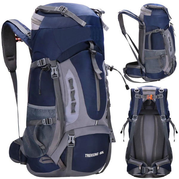 Rucsac tactic militar pentru drumetie, cu husa de ploaie, 60 litri, 25 kg, 70x40x24 cm, gri albastru
