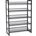 SONGMICS Raft de depozitare pantofi pe 5 niveluri, metal, rafturi plate sau unghiulare reglabile, 31x74x104cm, negru