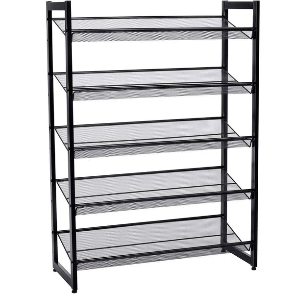 SONGMICS Raft de depozitare pantofi pe 5 niveluri, metal, rafturi plate sau unghiulare reglabile, 31x74x104cm, negru