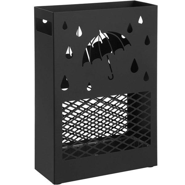 SONGMICS Suport metalic pentru umbrele, cu carlige si tava de picurare, 28x12x41cm, negru