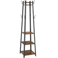 VASAGLE Cuier de haine cu 3 rafturi, suport cu carlige, din otel, 43x43x180 cm, stil industrial, maro rustic si negru