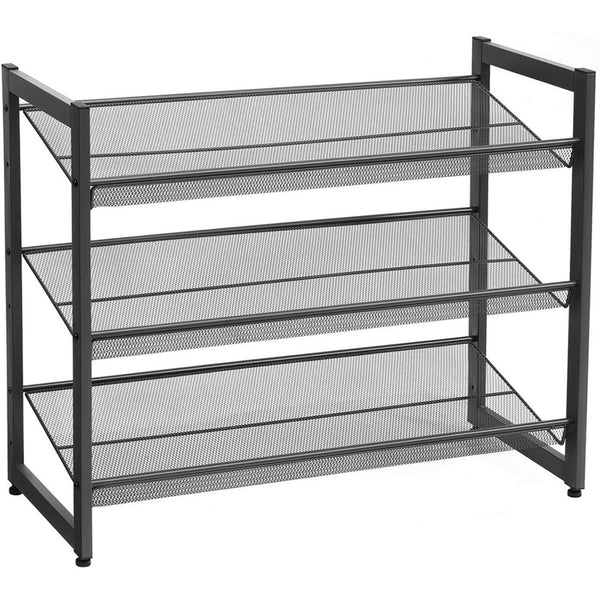 SONGMICS Raft de depozitare pantofi pe 3 niveluri, metal, rafturi plate sau unghiulare reglabile, 31x74x63cm, negru